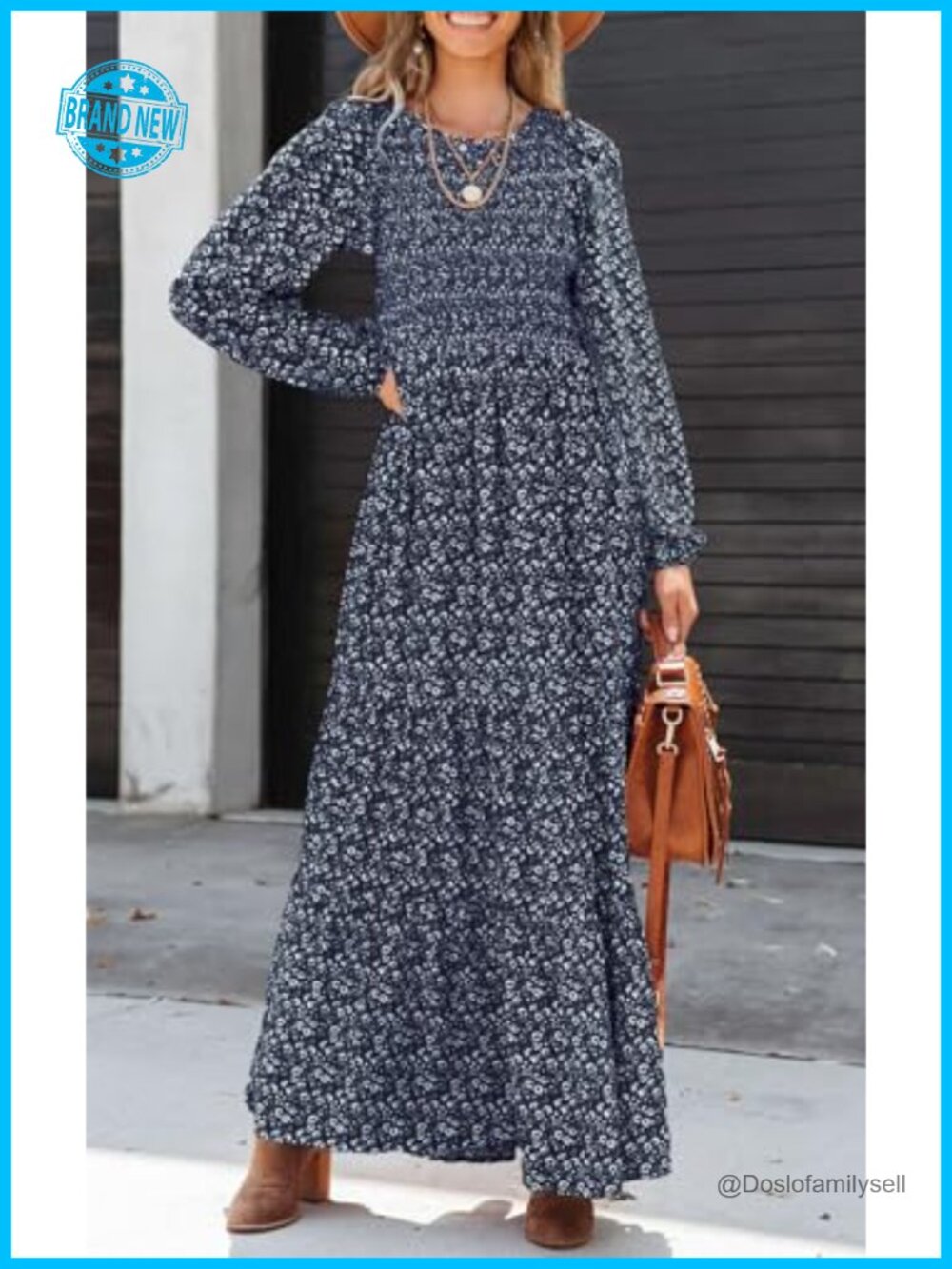 Long Sleeve Flowy Casual Floral Maxi Dress Smocked Tiered Swing Dress - Picture 2 of 6